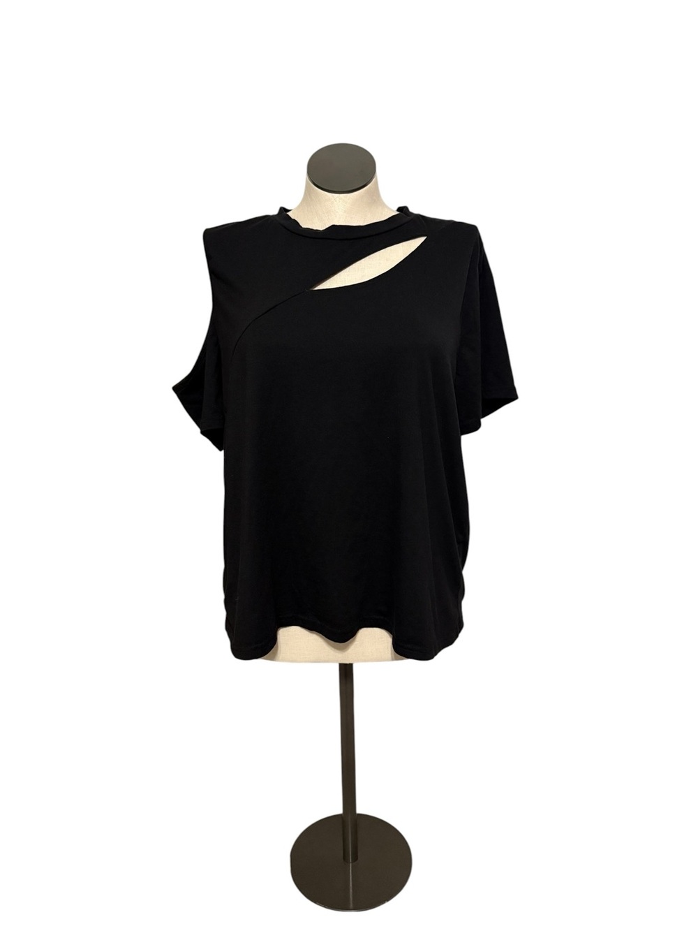 SHEIN Black Asymmetric Cutout Short Sleeve Top
